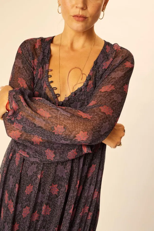 Natalie Martin FIORE MAXI Snowflake Aubergine Shop Dresses