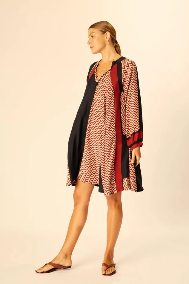Natalie Martin FIORE SHORT DRESS Block Zigzag Noire Shop Dresses