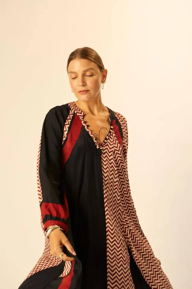 Natalie Martin FIORE SHORT DRESS Block Zigzag Noire Shop Dresses