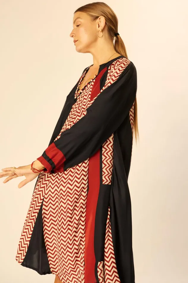 Natalie Martin FIORE SHORT DRESS Block Zigzag Noire Shop Dresses