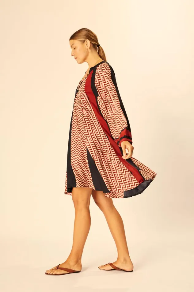Natalie Martin FIORE SHORT DRESS Block Zigzag Noire Shop Dresses