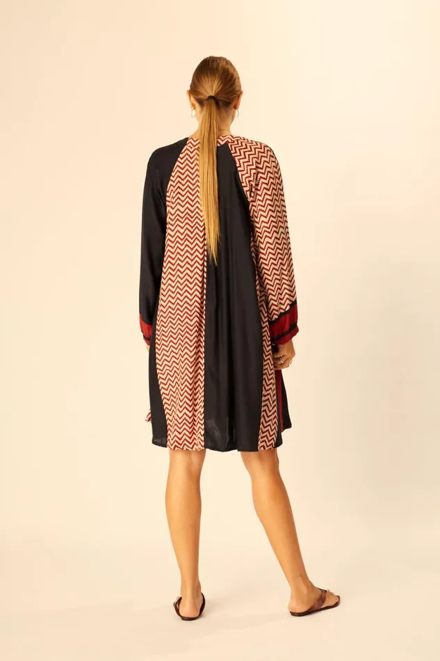 Natalie Martin FIORE SHORT DRESS Block Zigzag Noire Shop Dresses