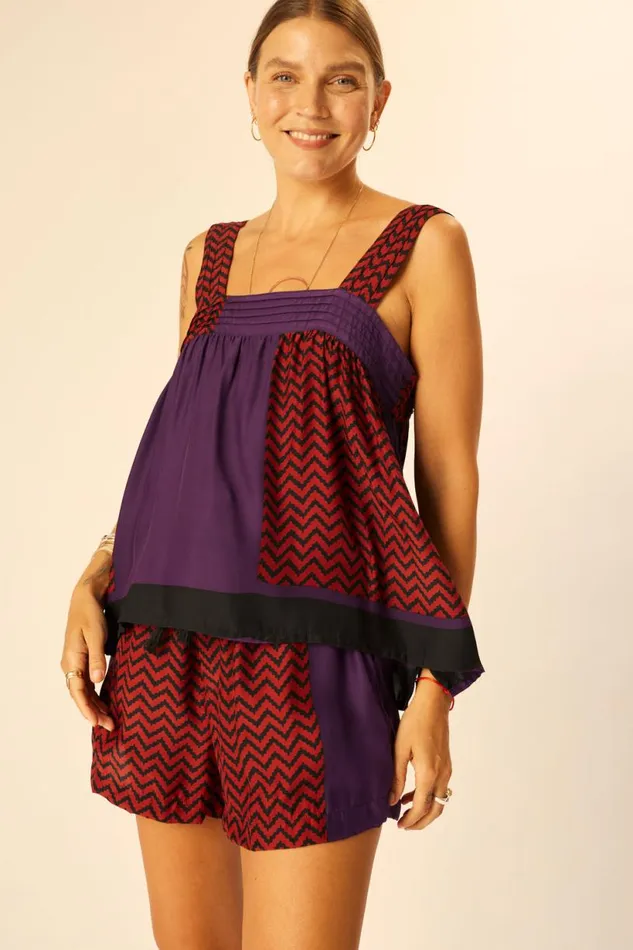 Natalie Martin JASMINE TOP Block Zigzag Auberigine Shop Tops