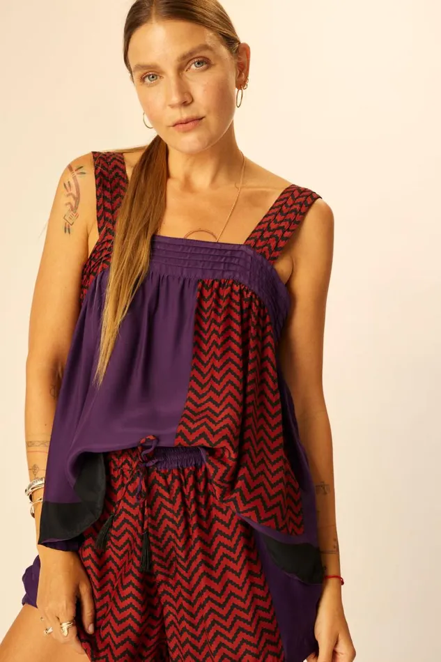 Natalie Martin JASMINE TOP Block Zigzag Auberigine Shop Tops
