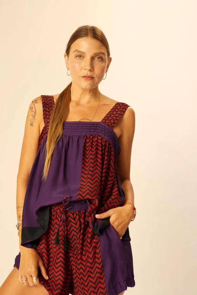 Natalie Martin JASMINE TOP Block Zigzag Auberigine Shop Tops