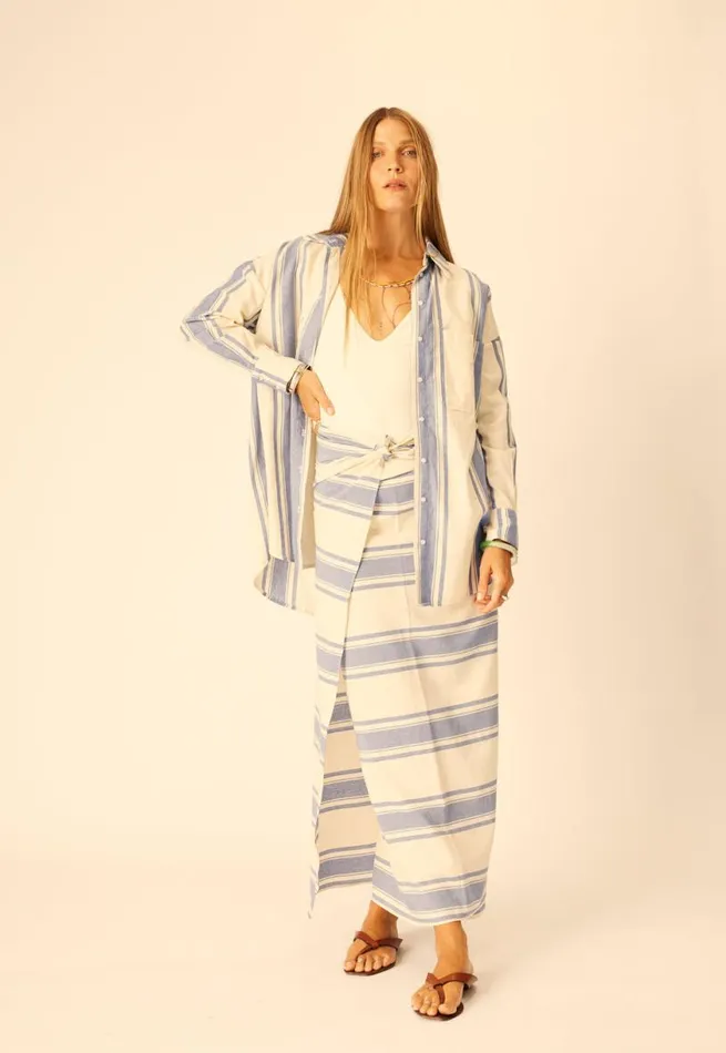 Natalie Martin JENNIFER SHIRT French Stripe Blue Shop Tops