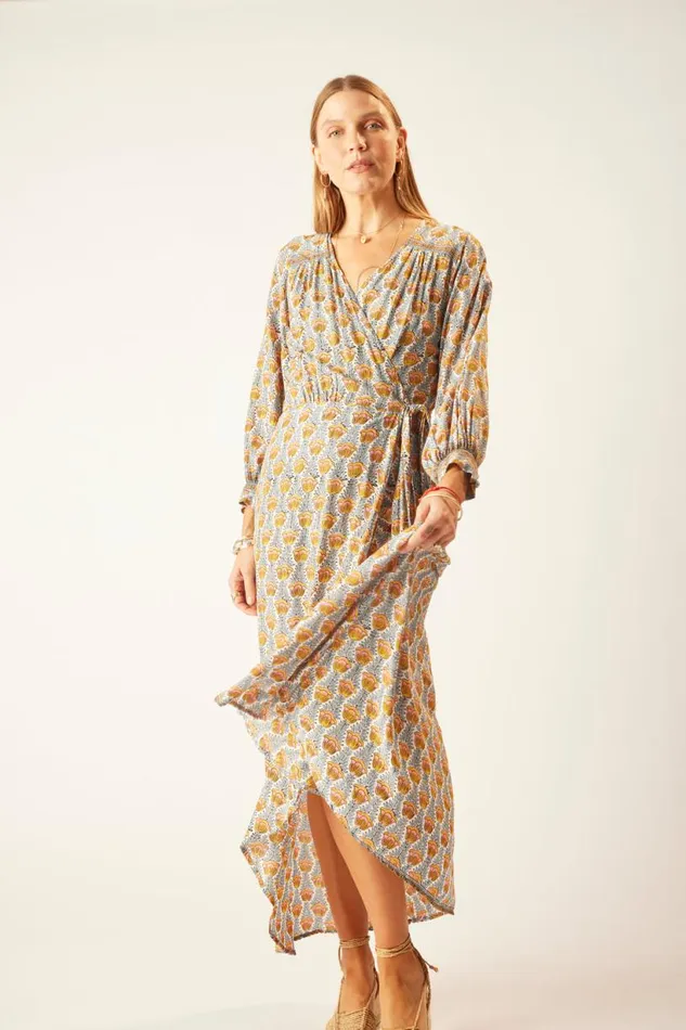 Natalie Martin KATE LONG SLEEVE MAXI Tulip French Blue Shop Dresses