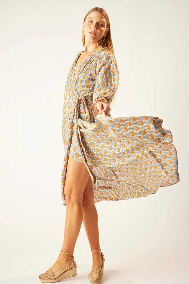 Natalie Martin KATE LONG SLEEVE MAXI Tulip French Blue Shop Dresses