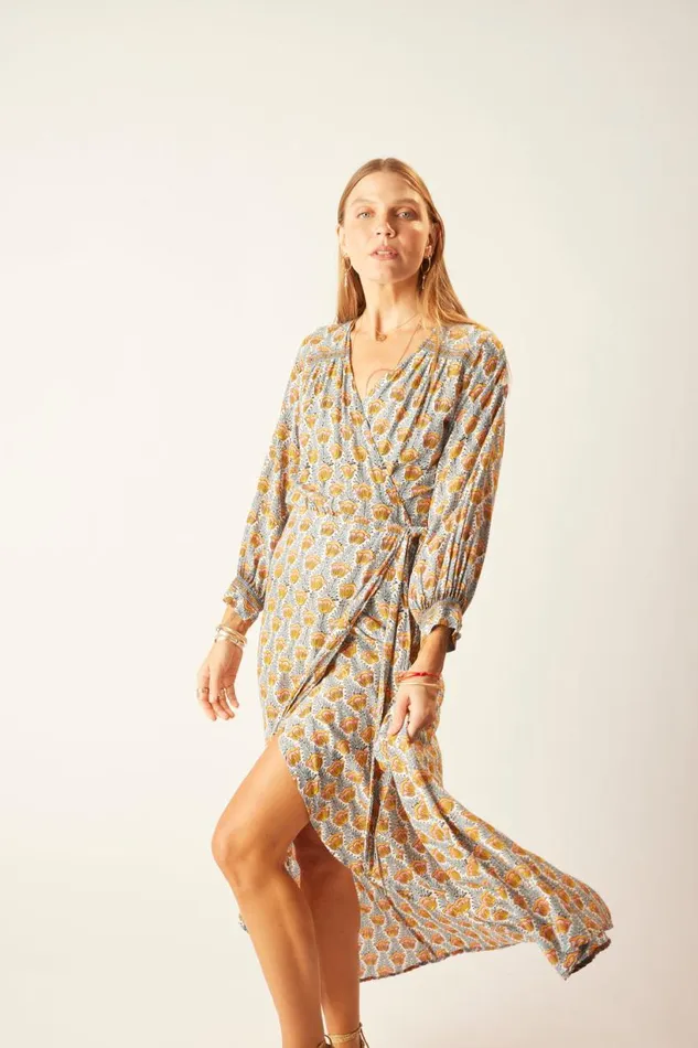 Natalie Martin KATE LONG SLEEVE MAXI Tulip French Blue Shop Dresses