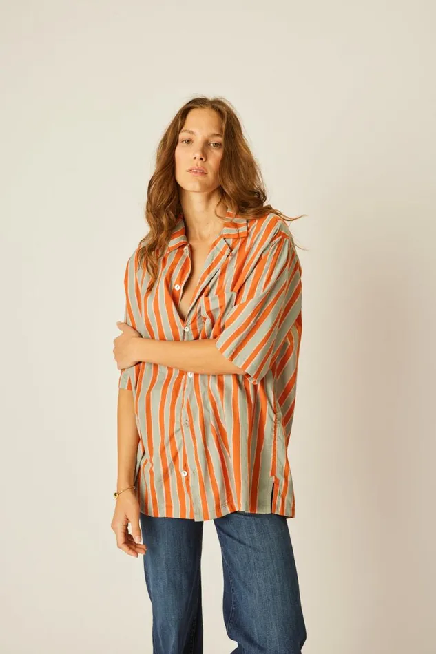 Natalie Martin KEVIN SHIRT Batik Stripe Sage Shop Tops