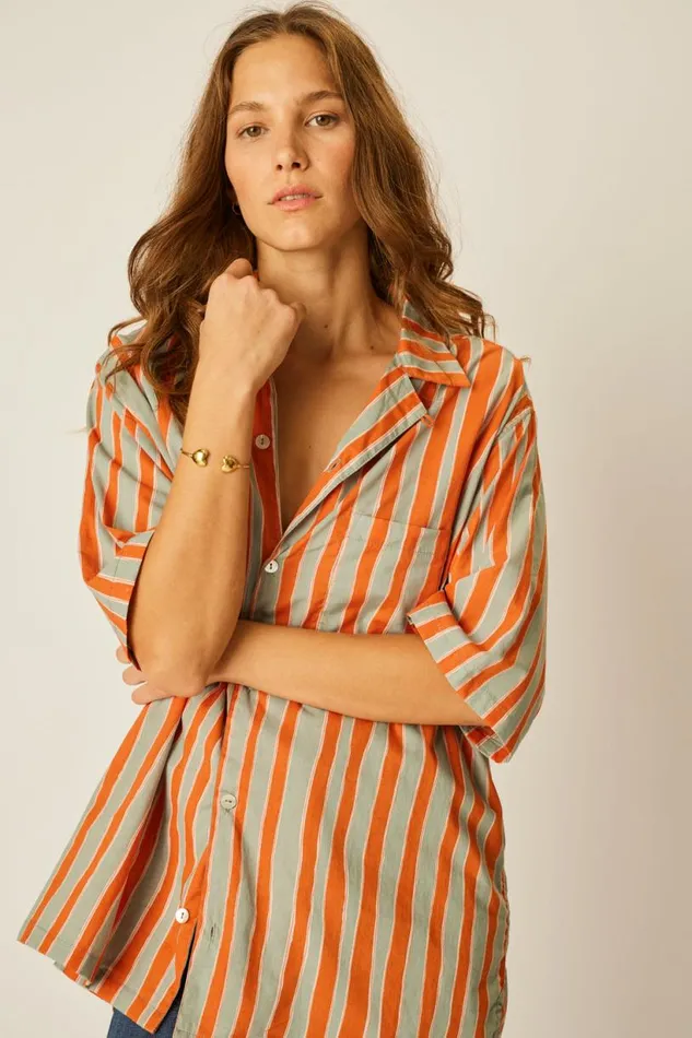 Natalie Martin KEVIN SHIRT Batik Stripe Sage Shop Tops