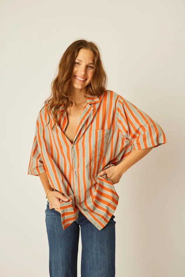 Natalie Martin KEVIN SHIRT Batik Stripe Sage Shop Tops