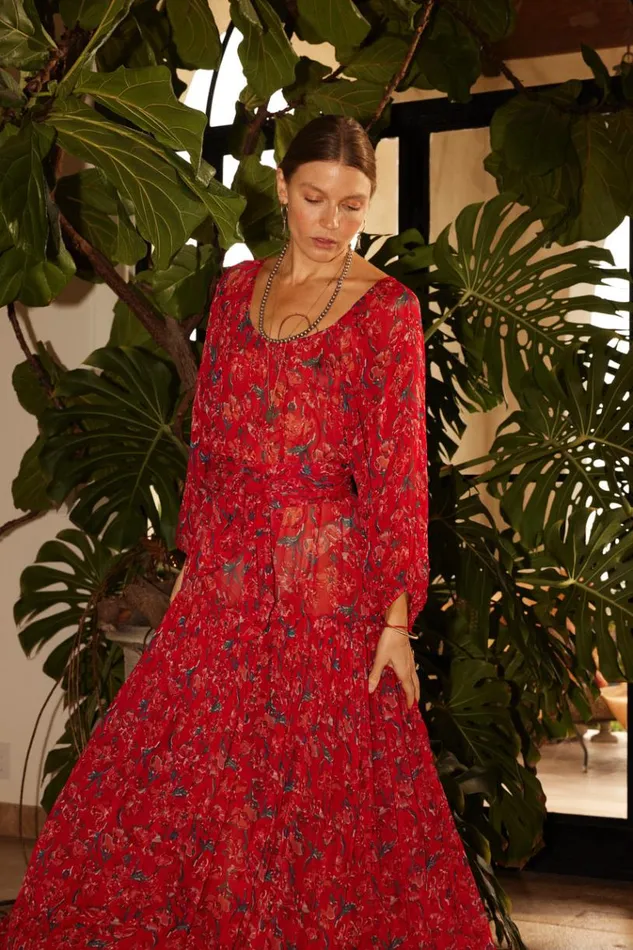 Natalie Martin LAINEY DRESS Chiffon Watercolor Vermil Shop Dresses