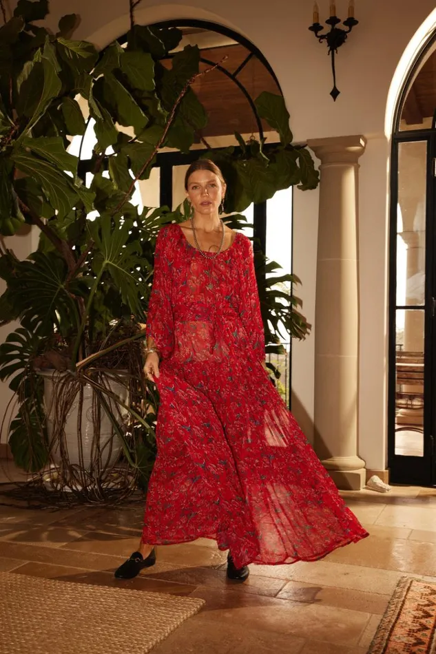 Natalie Martin LAINEY DRESS Chiffon Watercolor Vermil Shop Dresses
