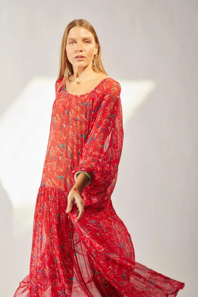 Natalie Martin LAINEY DRESS Chiffon Watercolor Vermil Shop Dresses