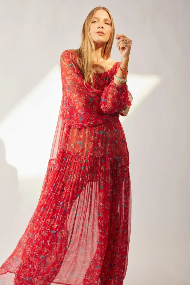 Natalie Martin LAINEY DRESS Chiffon Watercolor Vermil Shop Dresses