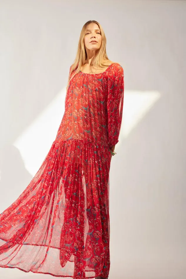 Natalie Martin LAINEY DRESS Chiffon Watercolor Vermil Shop Dresses