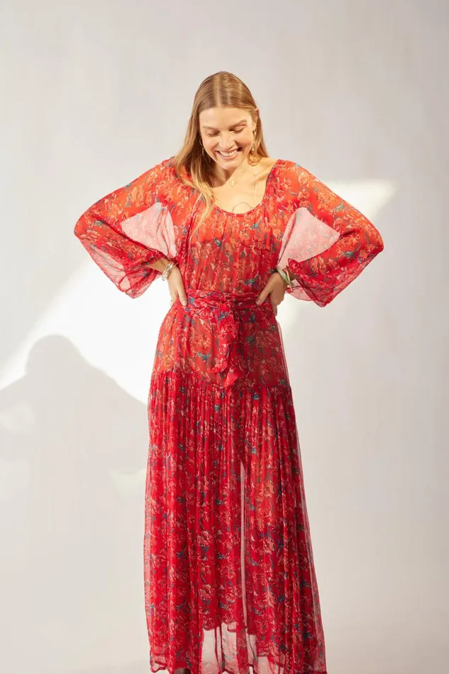 Natalie Martin LAINEY DRESS Chiffon Watercolor Vermil Shop Dresses