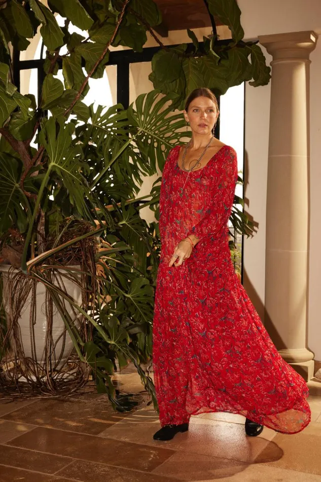 Natalie Martin LAINEY DRESS Chiffon Watercolor Vermil Shop Dresses
