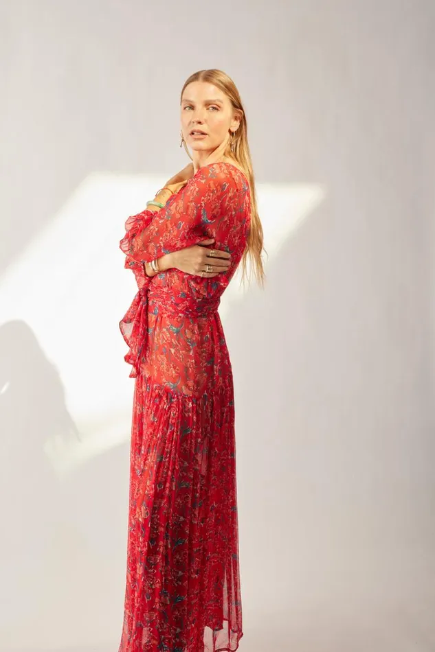 Natalie Martin LAINEY DRESS Chiffon Watercolor Vermil Shop Dresses