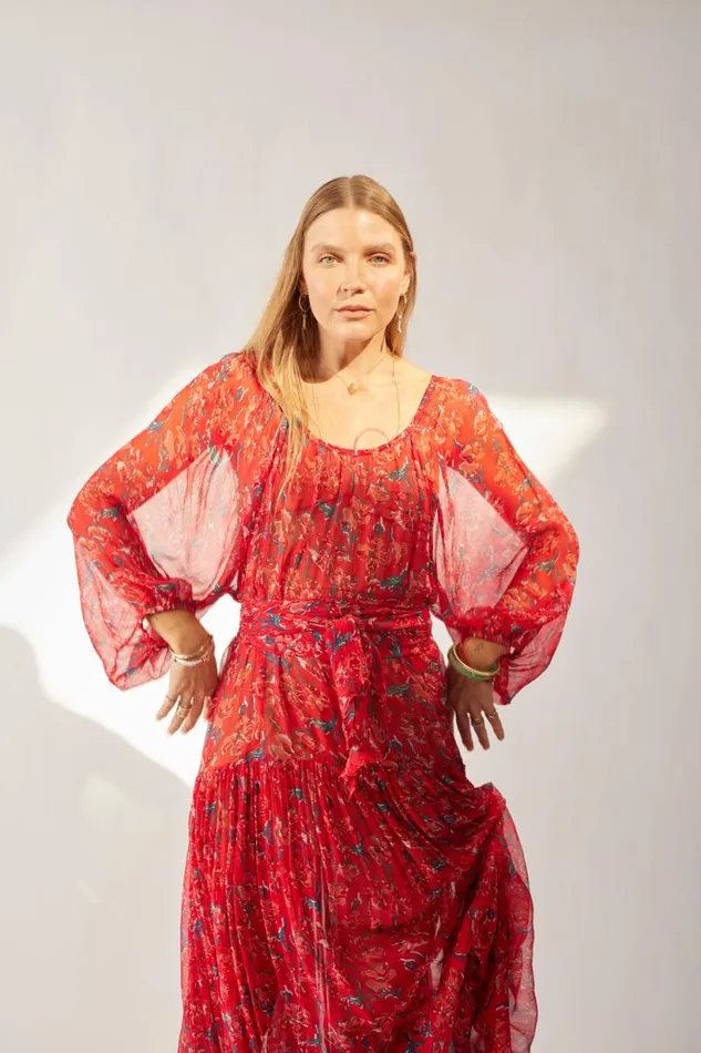 Natalie Martin LAINEY DRESS Chiffon Watercolor Vermil Shop Dresses