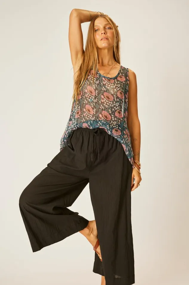 Natalie Martin LAUREN PANT Black Flat Cotton Shop Bottoms