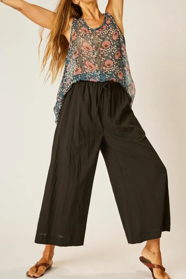 Natalie Martin LAUREN PANT Black Flat Cotton Shop Bottoms