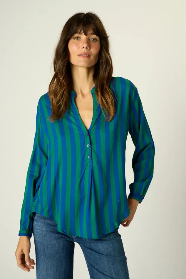 Natalie Martin LESLIE SHIRT Bluegreen Stripe Shop Tops