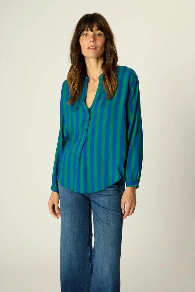 Natalie Martin LESLIE SHIRT Bluegreen Stripe Shop Tops