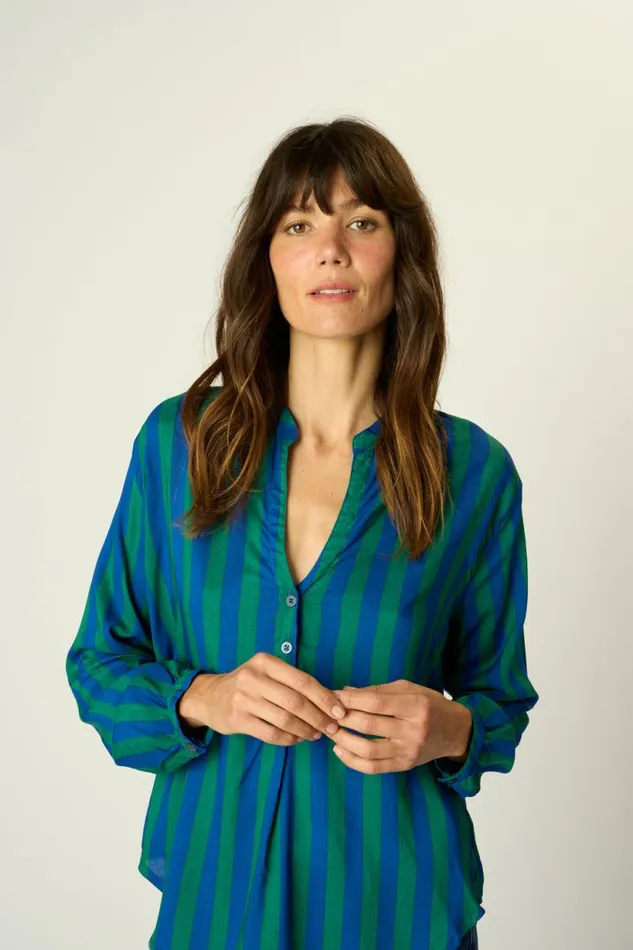 Natalie Martin LESLIE SHIRT Bluegreen Stripe Shop Tops