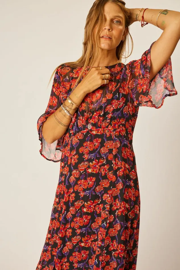 Natalie Martin LILY DRESS Chiffon Watercolor Onyx Shop Dresses