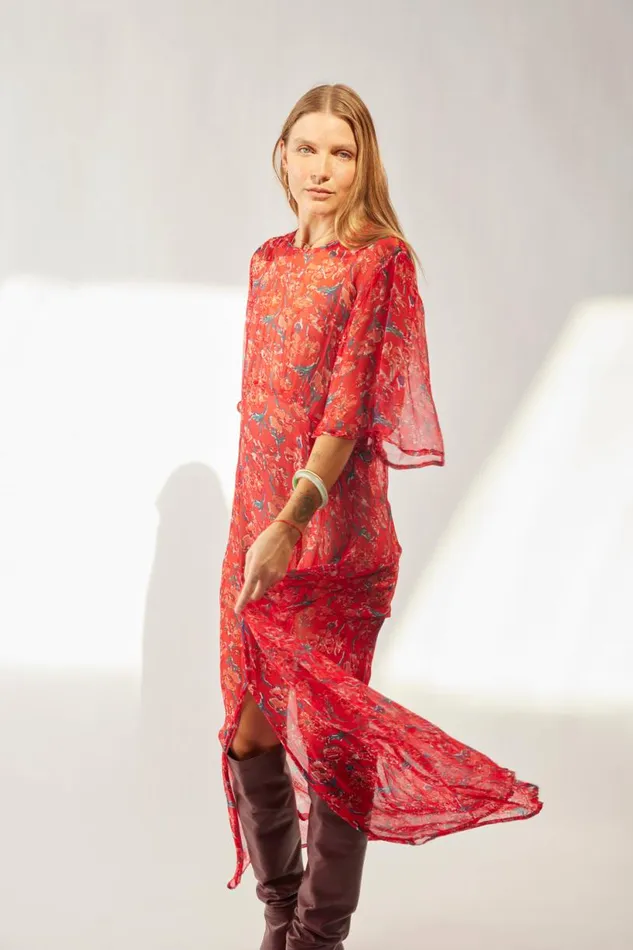 Natalie Martin LILY DRESS Chiffon Watercolor Vermil Shop Dresses