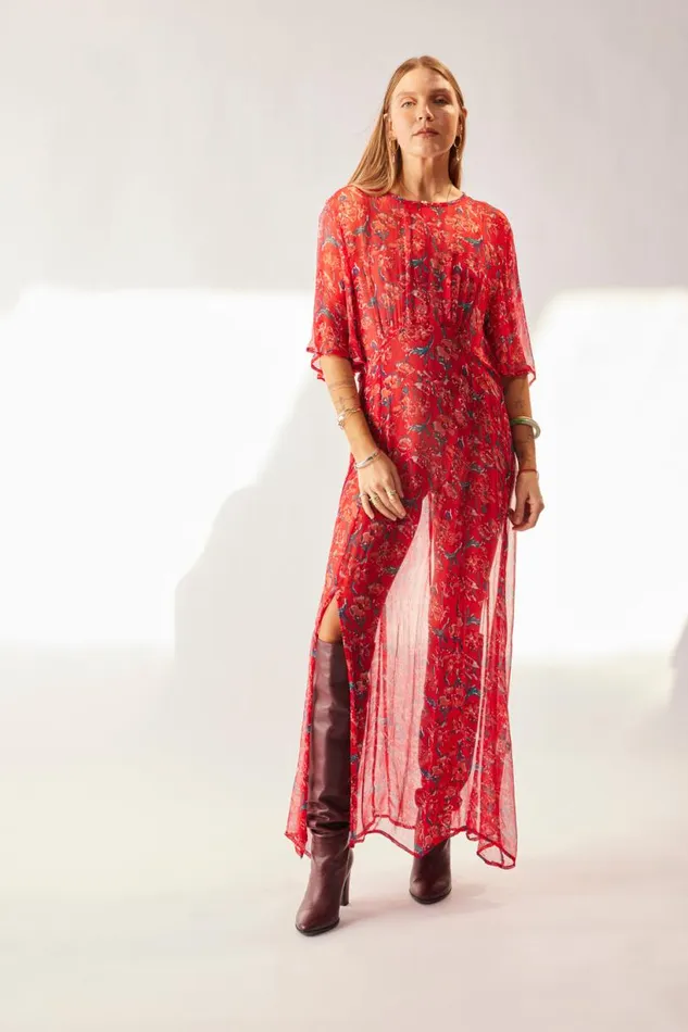 Natalie Martin LILY DRESS Chiffon Watercolor Vermil Shop Dresses