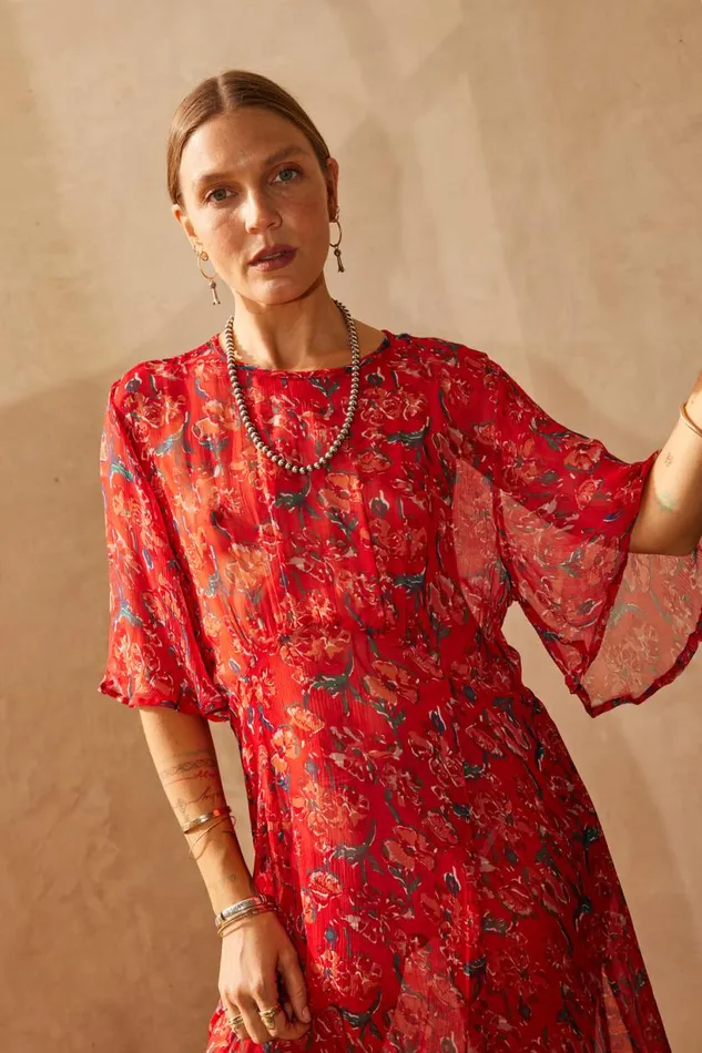 Natalie Martin LILY DRESS Chiffon Watercolor Vermil Shop Dresses
