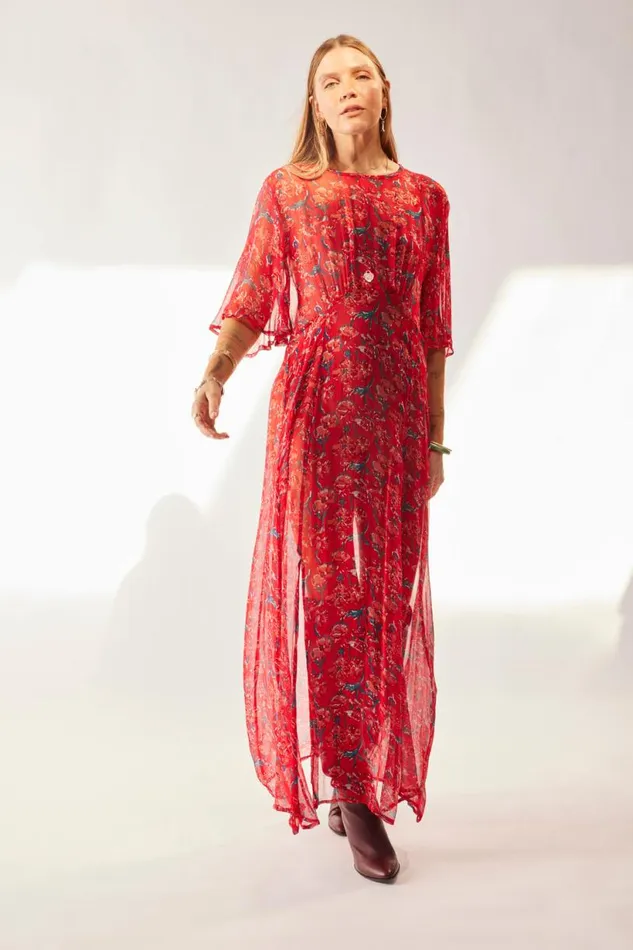 Natalie Martin LILY DRESS Chiffon Watercolor Vermil Shop Dresses