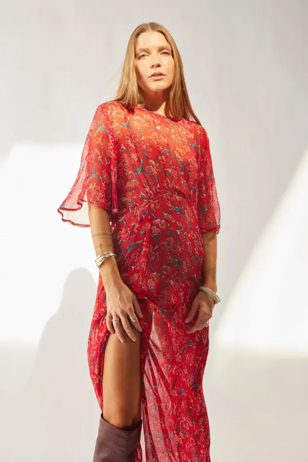 Natalie Martin LILY DRESS Chiffon Watercolor Vermil Shop Dresses