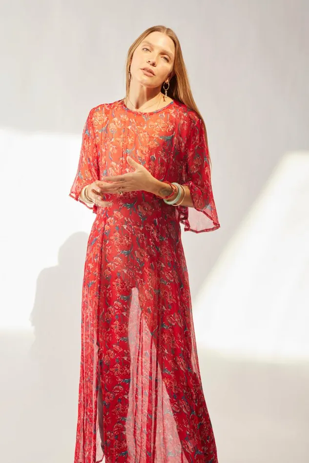 Natalie Martin LILY DRESS Chiffon Watercolor Vermil Shop Dresses