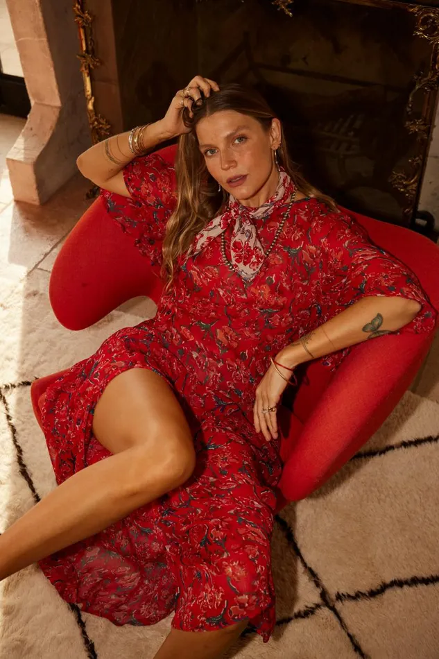 Natalie Martin LILY DRESS Chiffon Watercolor Vermil Shop Dresses
