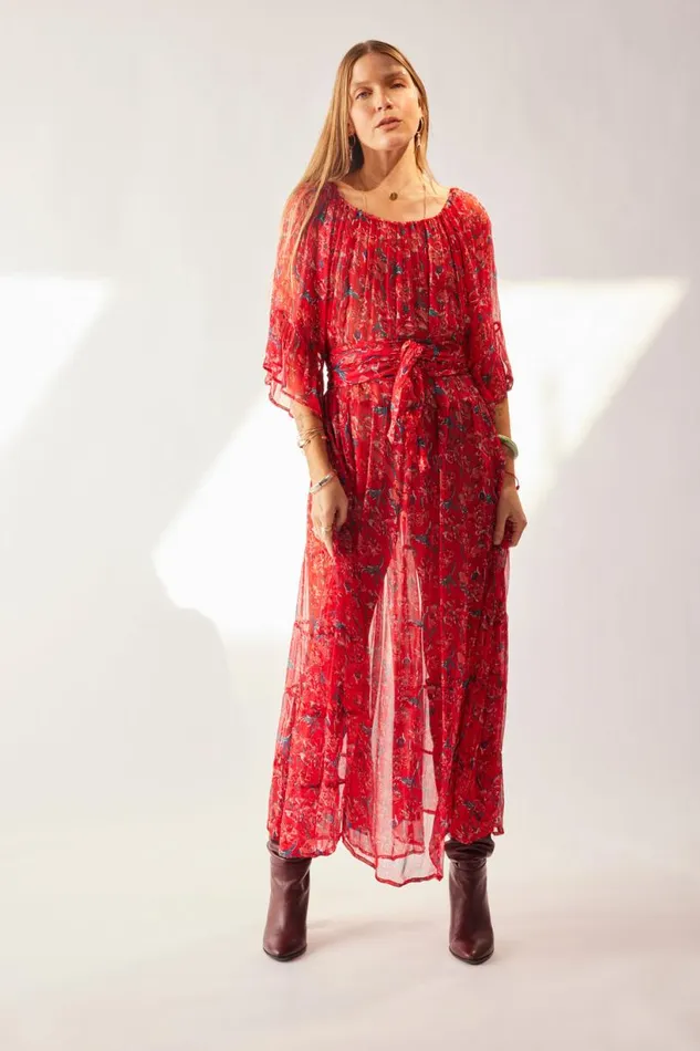 Natalie Martin MESA MAXI Chiffon Watercolor Verm Shop Dresses