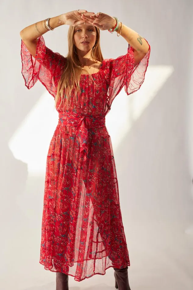 Natalie Martin MESA MAXI Chiffon Watercolor Verm Shop Dresses