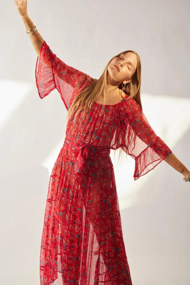 Natalie Martin MESA MAXI Chiffon Watercolor Verm Shop Dresses