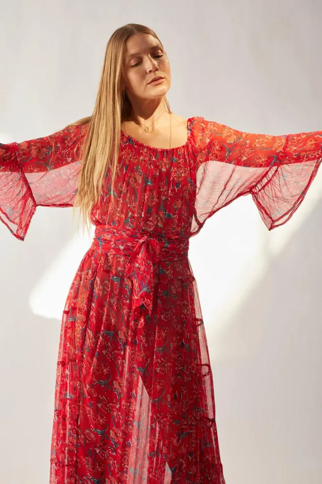 Natalie Martin MESA MAXI Chiffon Watercolor Verm Shop Dresses