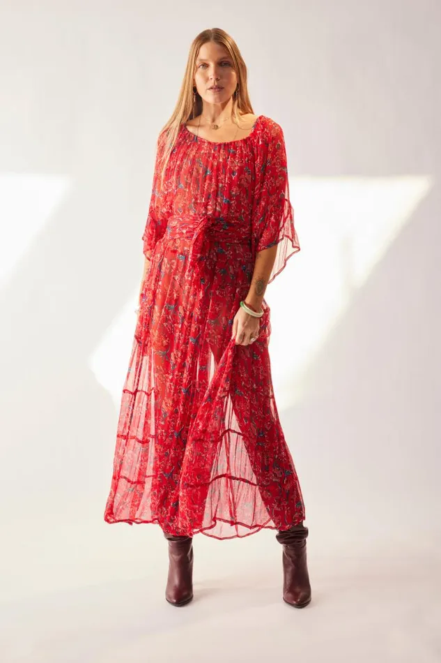 Natalie Martin MESA MAXI Chiffon Watercolor Verm Shop Dresses