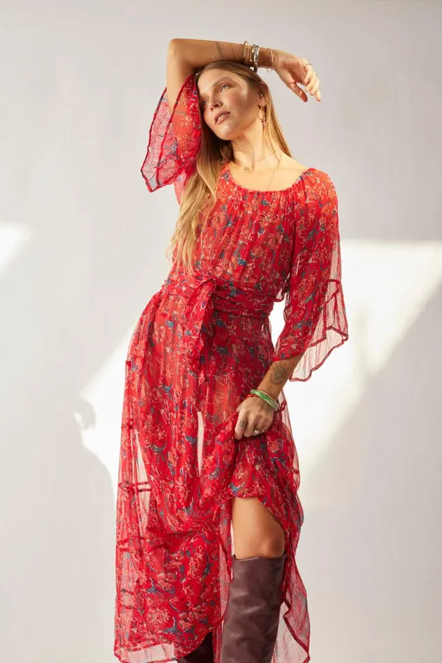 Natalie Martin MESA MAXI Chiffon Watercolor Verm Shop Dresses