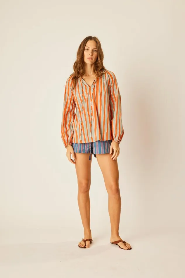 Natalie Martin PENNY BLOUSE Batik Stripe Sage Shop Tops