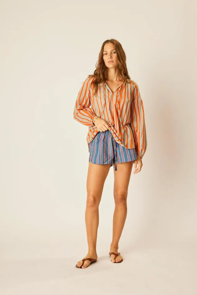 Natalie Martin PENNY BLOUSE Batik Stripe Sage Shop Tops