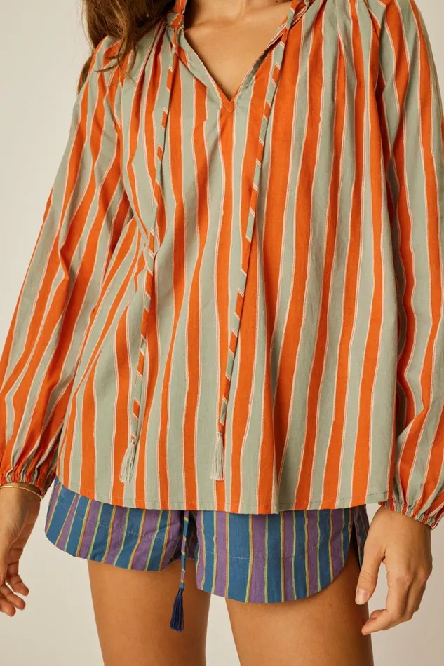 Natalie Martin PENNY BLOUSE Batik Stripe Sage Shop Tops