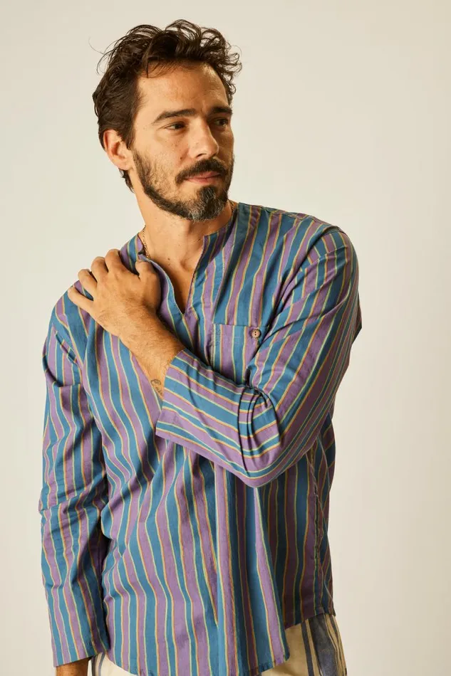 Natalie Martin RYAN SHIRT Batik Stripe Lavender Shop Tops