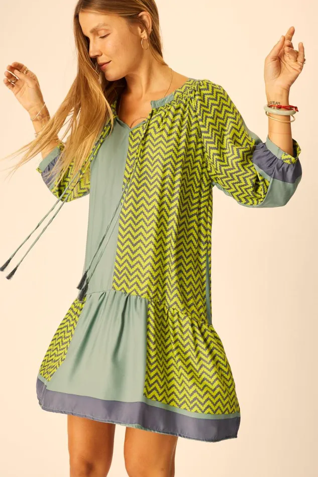 Natalie Martin STEVIE DRESS Block Zigzag Lime Shop Dresses