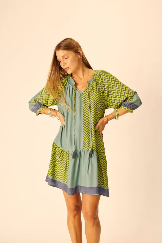 Natalie Martin STEVIE DRESS Block Zigzag Lime Shop Dresses